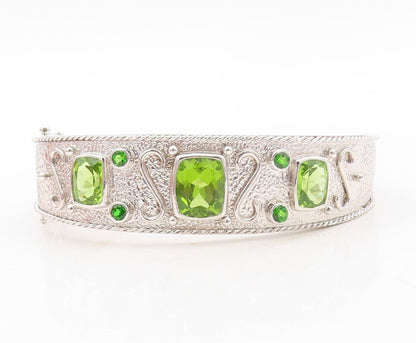 925 Sterling Silver Vintage Bracelet Solid Carved Rectangle Peridot  BT10721