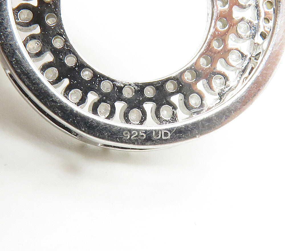 925 Sterling Silver  Shiny Genuine Diamonds Open Circle Pendant  PT13123