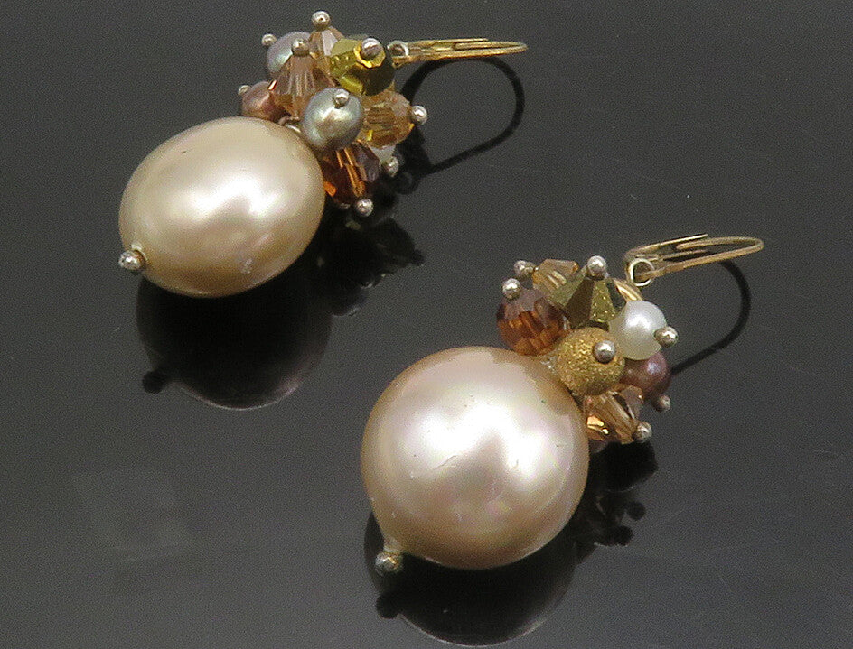 925 Silver & 14K GOLD  Vintage Petite Pearls Cluster Drop Earrings  EG6634
