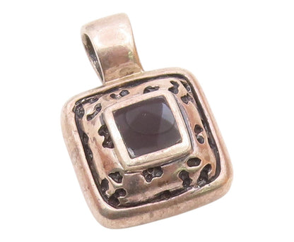 925 Sterling Silver  Vintage Inlaid Black Onyx Square Dome Pendant  PT21153