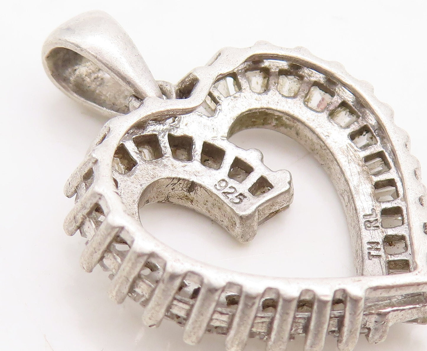925 Sterling Silver Vintage Pendant Modernist Rectangle Cut CZ Heart  PT23701