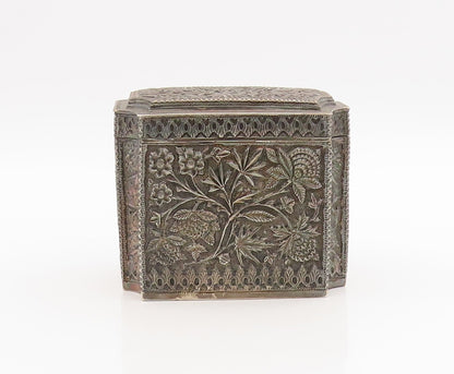 Vintage Silver  Large Trinket Box Antique Intricate Floral OPENS  TR4147