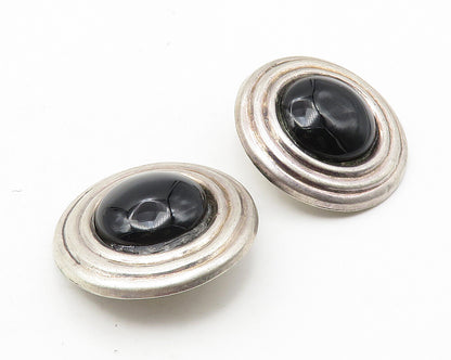MEXICO 925 Sterling Silver   Vintage Black Onyx Non Pierce Earrings  EG5736