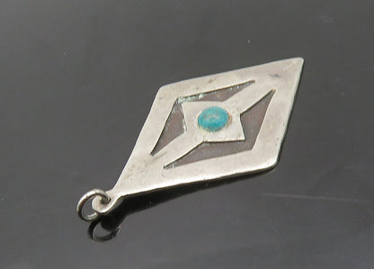 MEXICO 925 Silver  Vintage Antique Turquoise Diamond Shape Pendant  PT15718