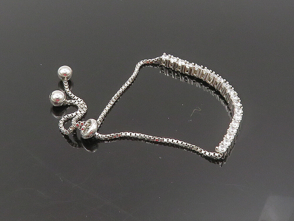 925 Silver  White Cubic Zirconia Adjustable Child Box Chain Bracelet  BT1002