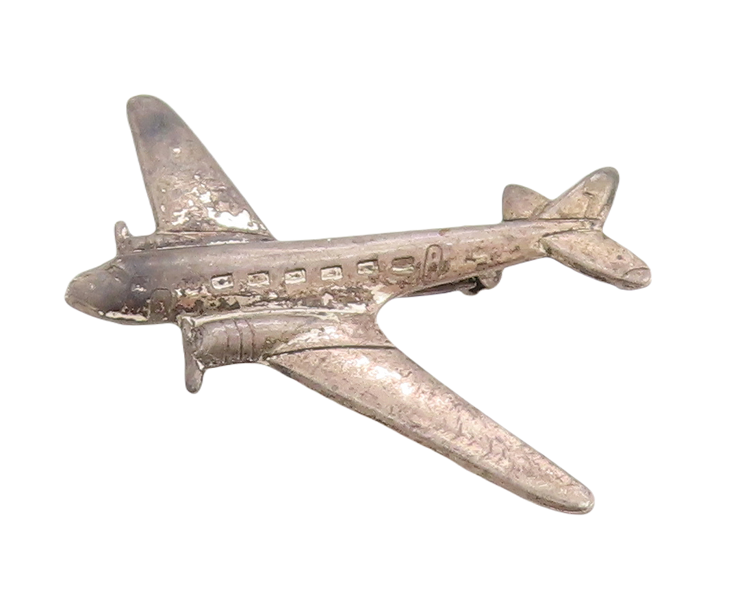 925 Sterling Silver Vintage Brooch Pin Solid Cutout Mini Aeroplan  BP11243