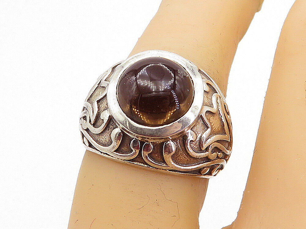 925 Sterling Silver  Vintage Cabochon Smoky Topaz Cocktail Ring Sz 6  RG4451