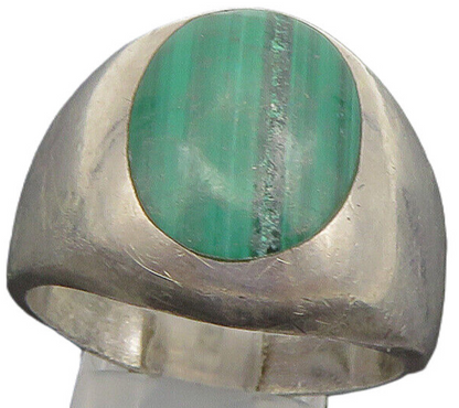 MEXICO 925 Silver  Vintage Inlaid Oval Malachite Dome Ring Sz 12  RG25190