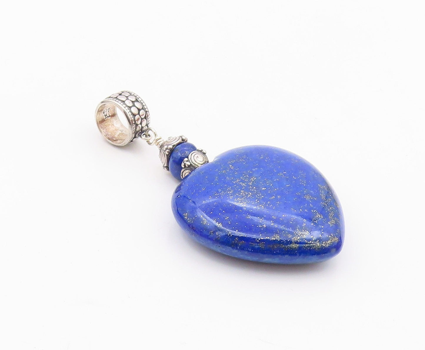 925 Sterling Silver  Vintage Lapis Lazuli Love Heart Smooth Pendant  PT19186