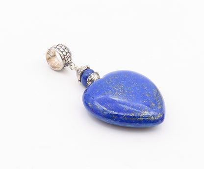 925 Sterling Silver  Vintage Lapis Lazuli Love Heart Smooth Pendant  PT19186