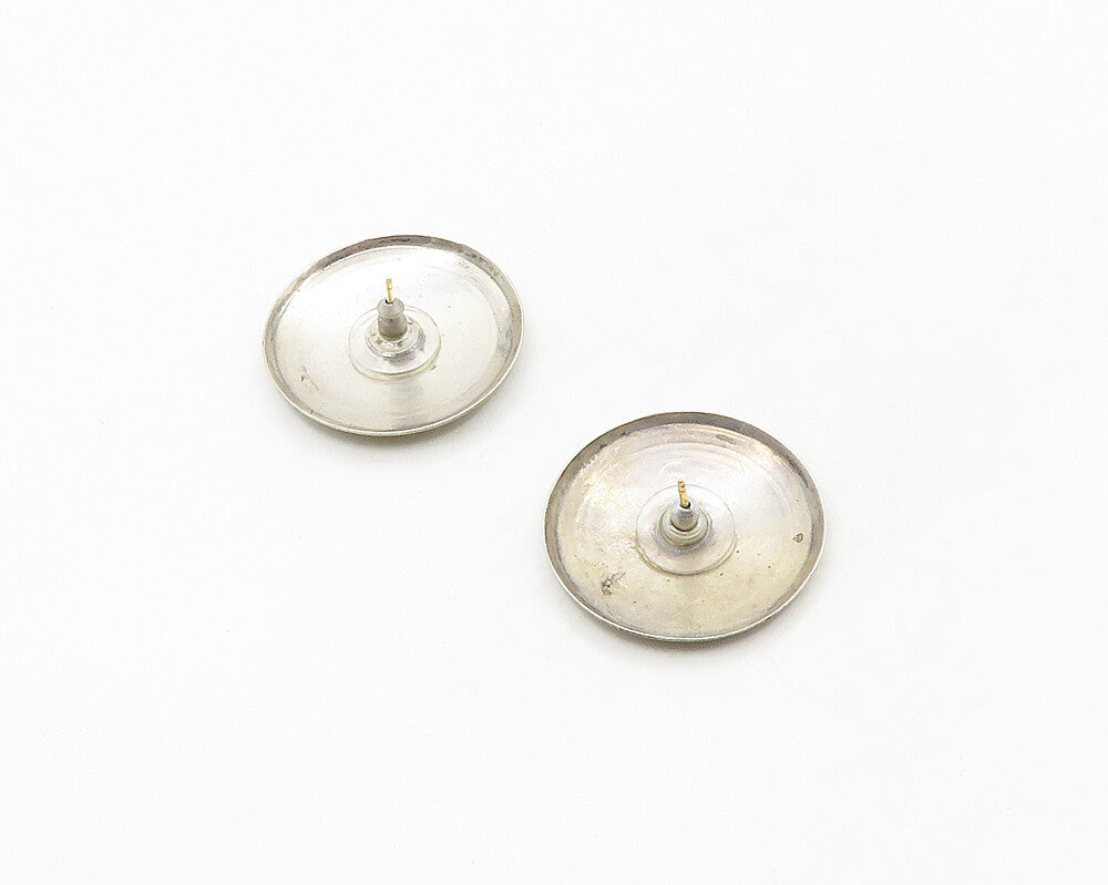 925 Sterling Silver Vintage Etched Button Drop Earrings EG9123