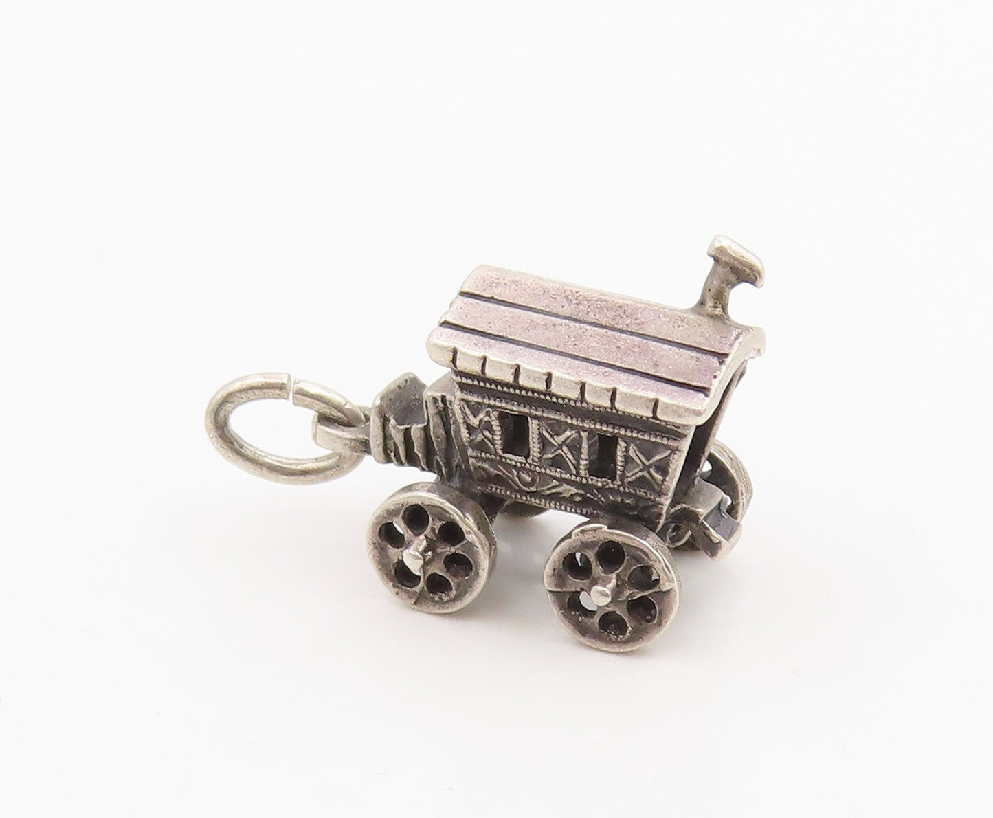 925 Sterling Silver Vintage Pendant Miniature Gypsy Caravan Charm Moves  PT26155