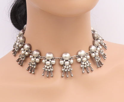 925 Sterling Silver Vintage Necklace TAXCO Doll Motif Statement Chain  NE4886
