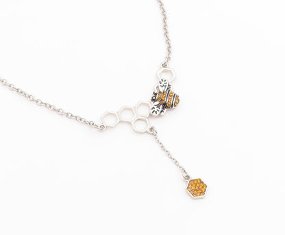 925 Sterling Silver Vintage Necklace Citrine Honeycomb & Bumblebee Drop  NE4912
