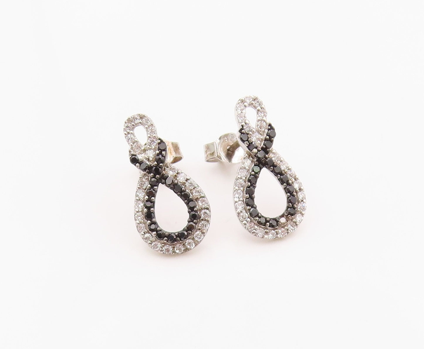 925 Sterling Silver Vintage Earrings Elegant Spinel & CZ Infinity Twist  EG14365