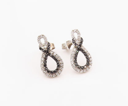 925 Sterling Silver Vintage Earrings Elegant Spinel & CZ Infinity Twist  EG14365