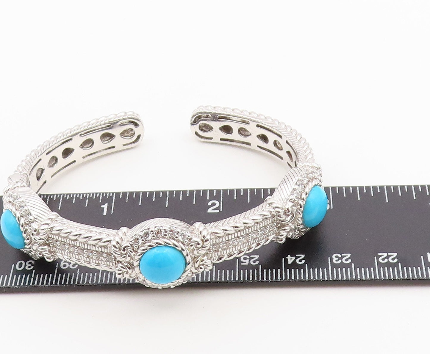 925 Sterling Silver Vintage Bracelet JUDITH RIPKA Turquoise & CZ Cuff  BT12168