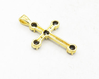 925 Sterling Silver  Black Hematite & Topaz Religious Cross Pendant  PT7906