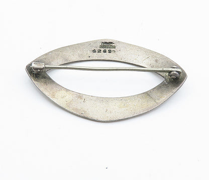 925 Sterling Silver  Vintage Antique Dark Tone Pointed Oval Brooch Pin  BP2774