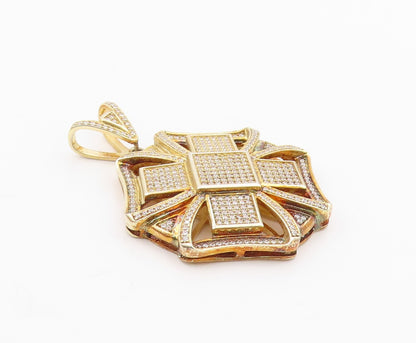 925 Sterling Silver  Vintage Cubic Zirconia Gold Plated Floral Pendant PT18688