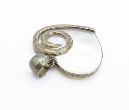 925 Sterling Silver  Vintage Mother Of Pearl Spiral Love Heart Pendant  PT4108