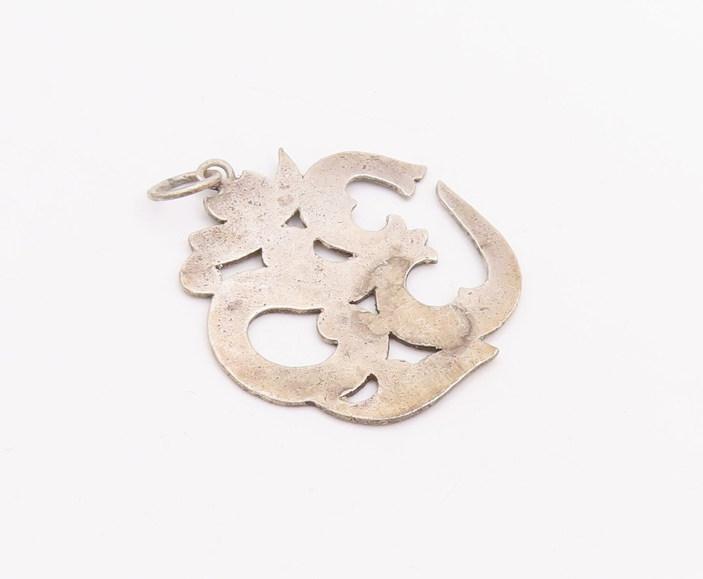 925 Sterling Silver Vintage Pendant Cutout Carved Religious Symbol OM  PT23384