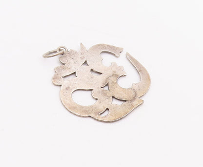 925 Sterling Silver Vintage Pendant Cutout Carved Religious Symbol OM  PT23384