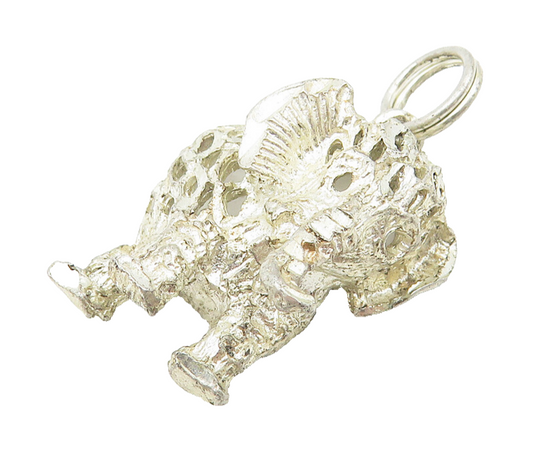 925 Sterling Silver  Vintage Shiny Diamond Cut Elephant Motif Pendant  PT8952
