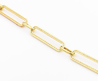 925 Sterling Silver Vintage Necklace Gold Plated CZ Paperclip Link Chain  NE4930