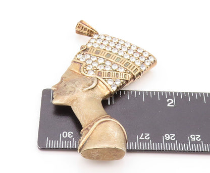 925 Sterling Silver Vintage Pendant Gold Plated Heavy CZ Pharoah  PT23956