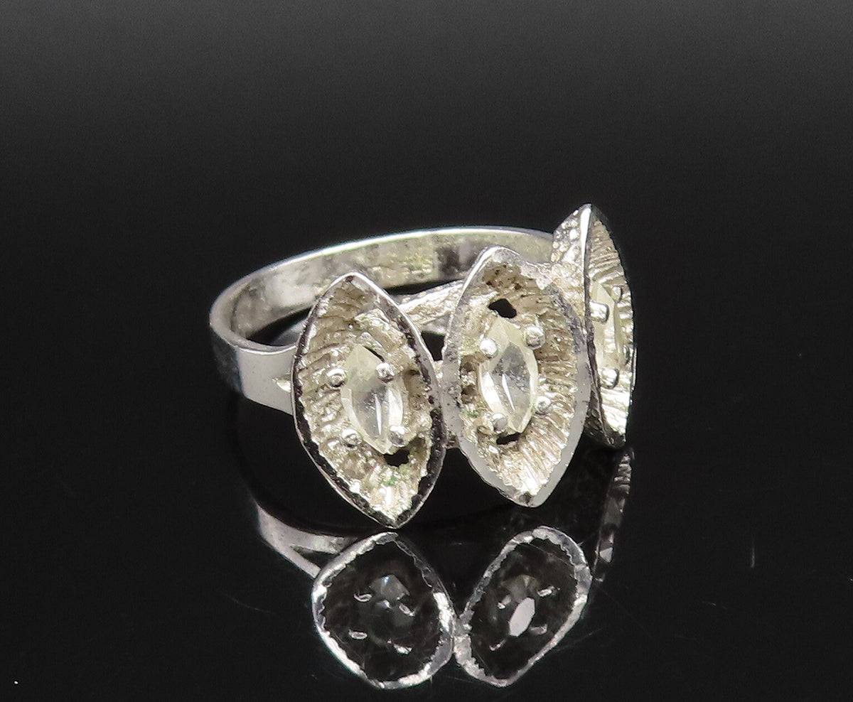 925 Silver  Vintage Three Stone Marquise Shaped Topaz Ring Sz 8.25  RG26103