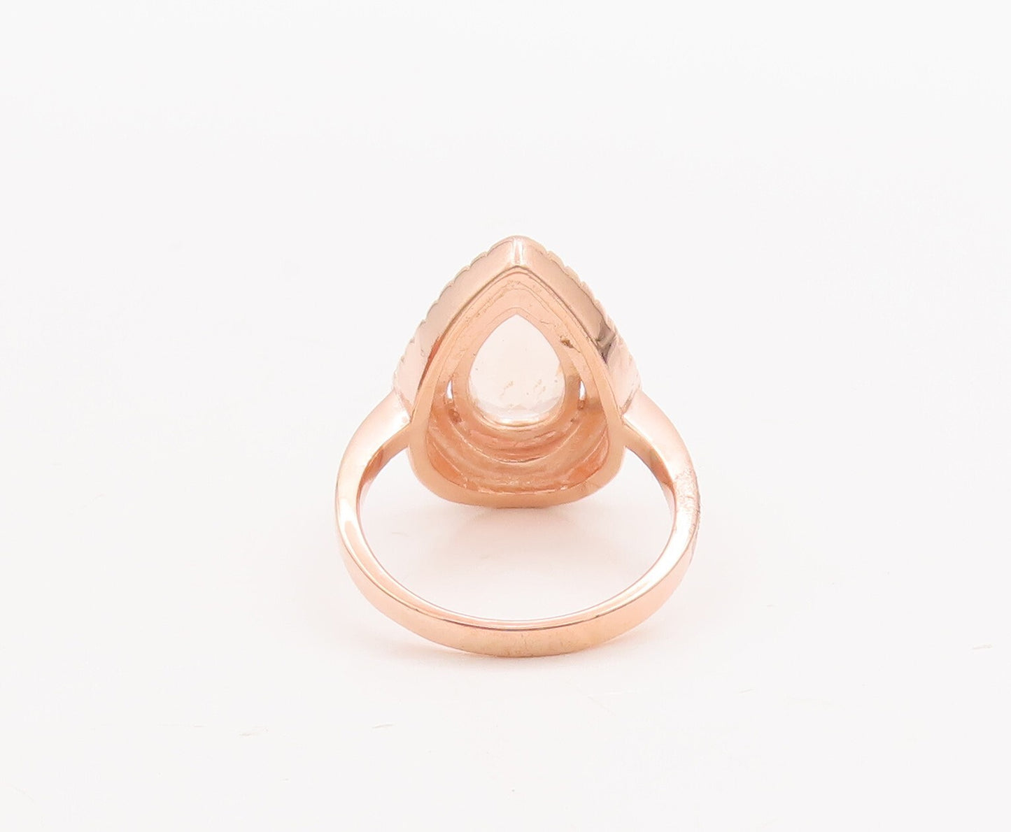 925 Sterling Silver Vintage Ring Drop Cut Morganite Halo CZ Bands Sz 7.5 RG29070