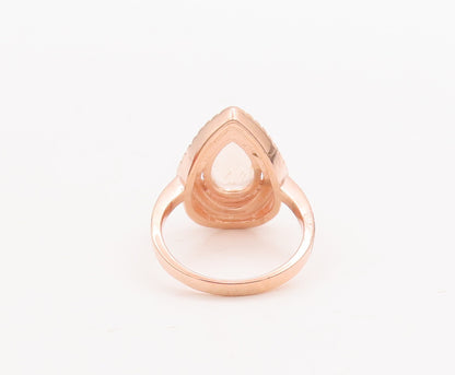 925 Sterling Silver Vintage Ring Drop Cut Morganite Halo CZ Bands Sz 7.5 RG29070