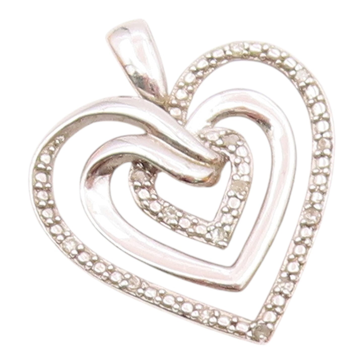 925 Sterling Silver  Vintage Genuine Diamonds Love Heart Pendant  PT16601