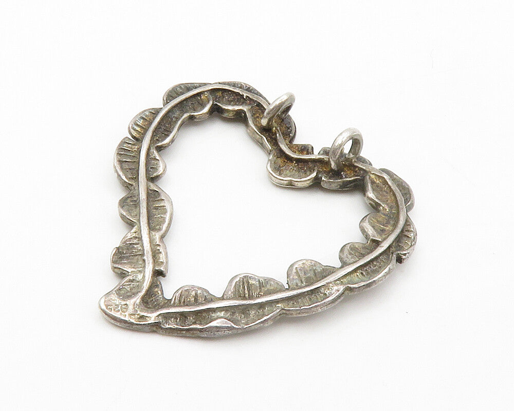 925 Sterling Silver  Vintage Enamel Open Love Heart Slide Pendant  PT10718