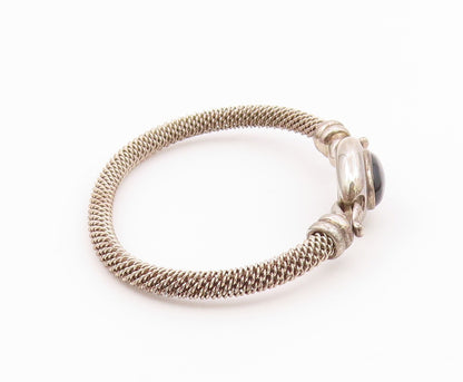 ESPO SIG 925 Silver  Vintage Cabochon Cut Black Onyx Bangle Bracelet  BT8185