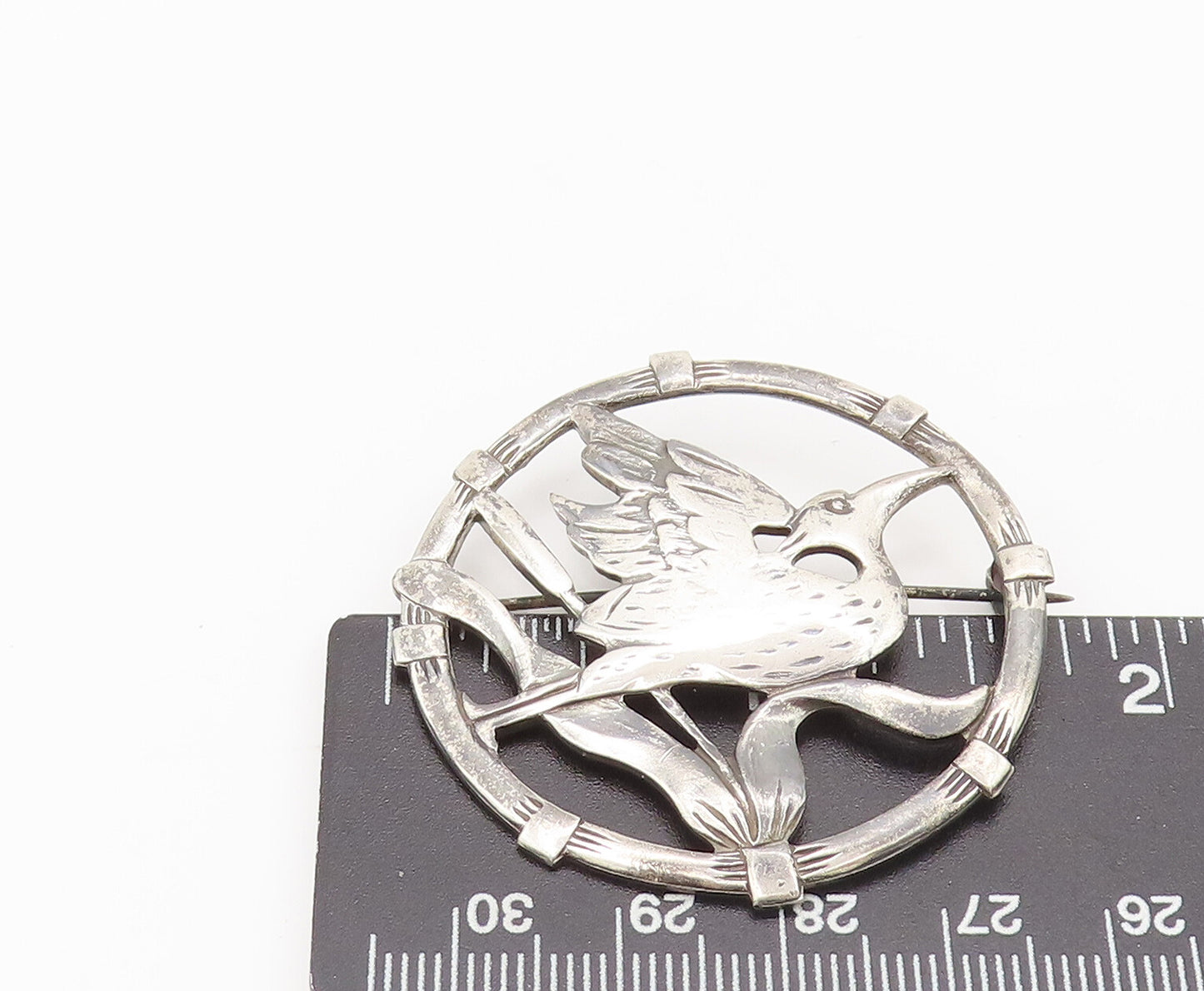 BRKS 925 Silver  Vintage Antique Stencil Cut Running Bird Brooch Pin  BP10402