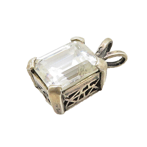 925 Sterling Silver   Vintage Shiny Prong Set Cubic Zirconia Pendant  PT15562