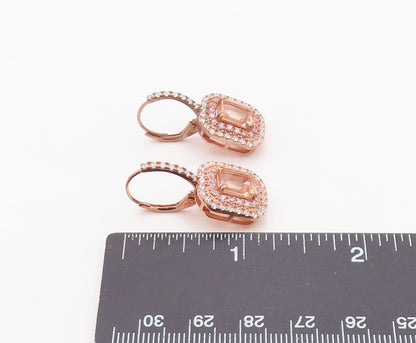 925 Sterling Silver Vintage Earrings Gold Plated CZ Halo Geometric Drop  EG14388