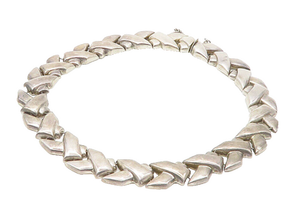 DEZAN 925 Silver  Vintage Heavy Dark Tone Hinge X Link Chain Necklace  NE2999