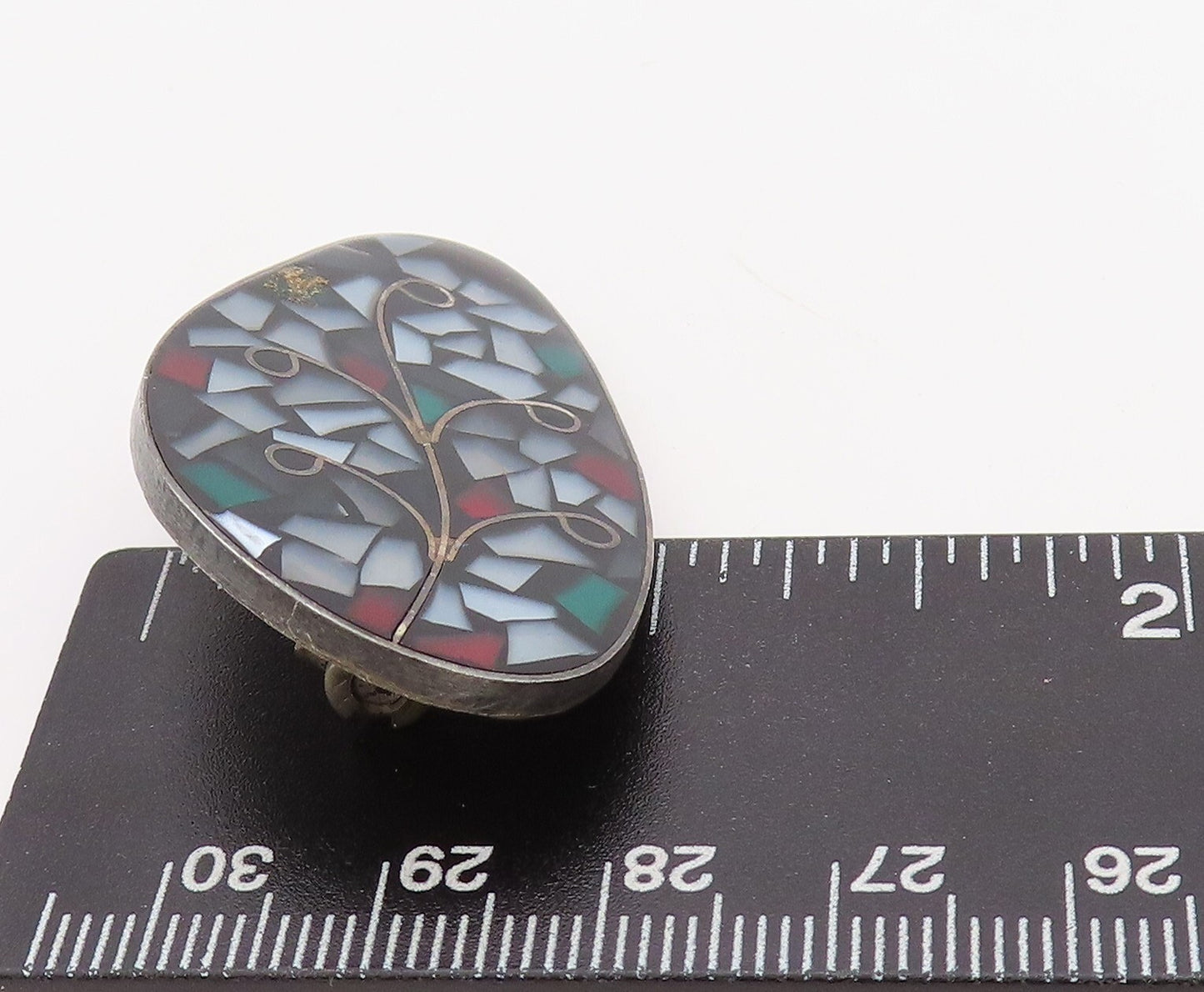 925 Sterling Silver Vintage Brooch Pin ISRAEL Crushed Glass Work Leaf   BP11218