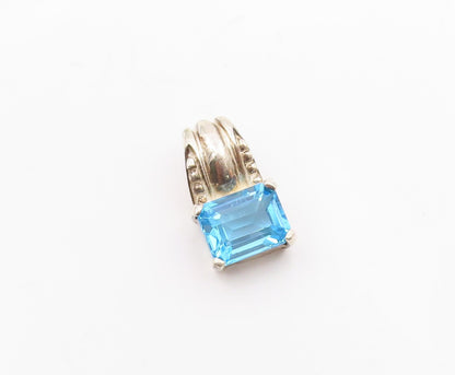 925 Sterling Silver  Vintage Fancy Square Blue Topaz Drop Pendant  PT20986