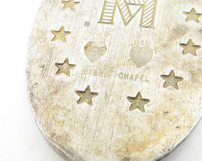 925 Sterling Silver  Vintage Antique Virgin Mary Religious Pendant  PT7982