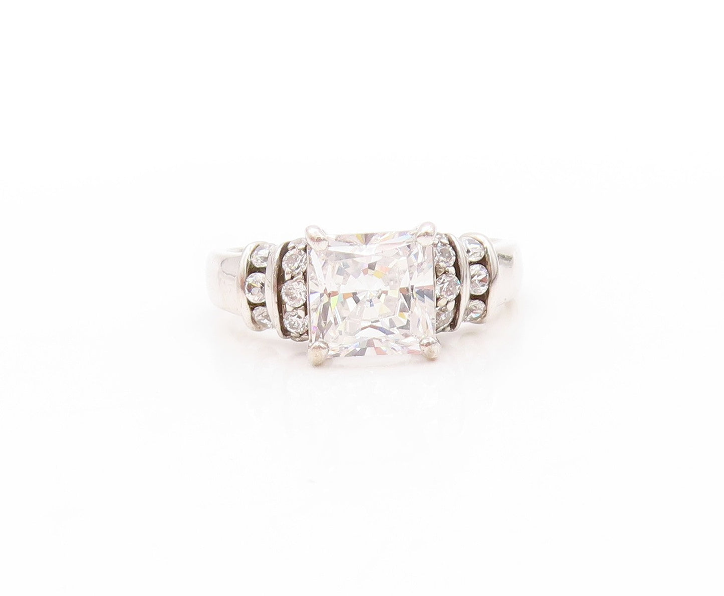 925 Sterling Silver Vintage Ring Square Cut & Round Band Inlay CZ  Sz 7  RG32735