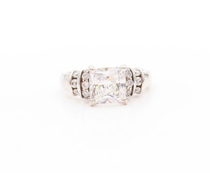 925 Sterling Silver Vintage Ring Square Cut & Round Band Inlay CZ  Sz 7  RG32735