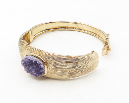 925 Sterling Silver  Vintage Amethyst Textured Hinge Bangle Bracelet  BT4331