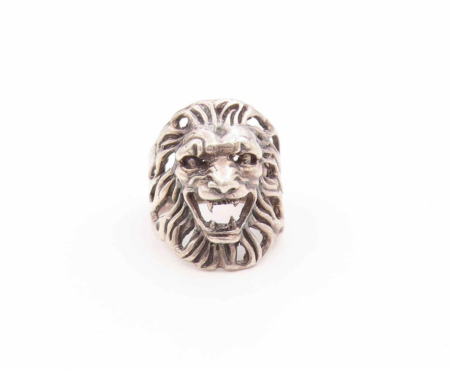 925 Sterling Silver Vintage Ring Roaring Lion Head Cutout Band  Sz 6.5  RG35794