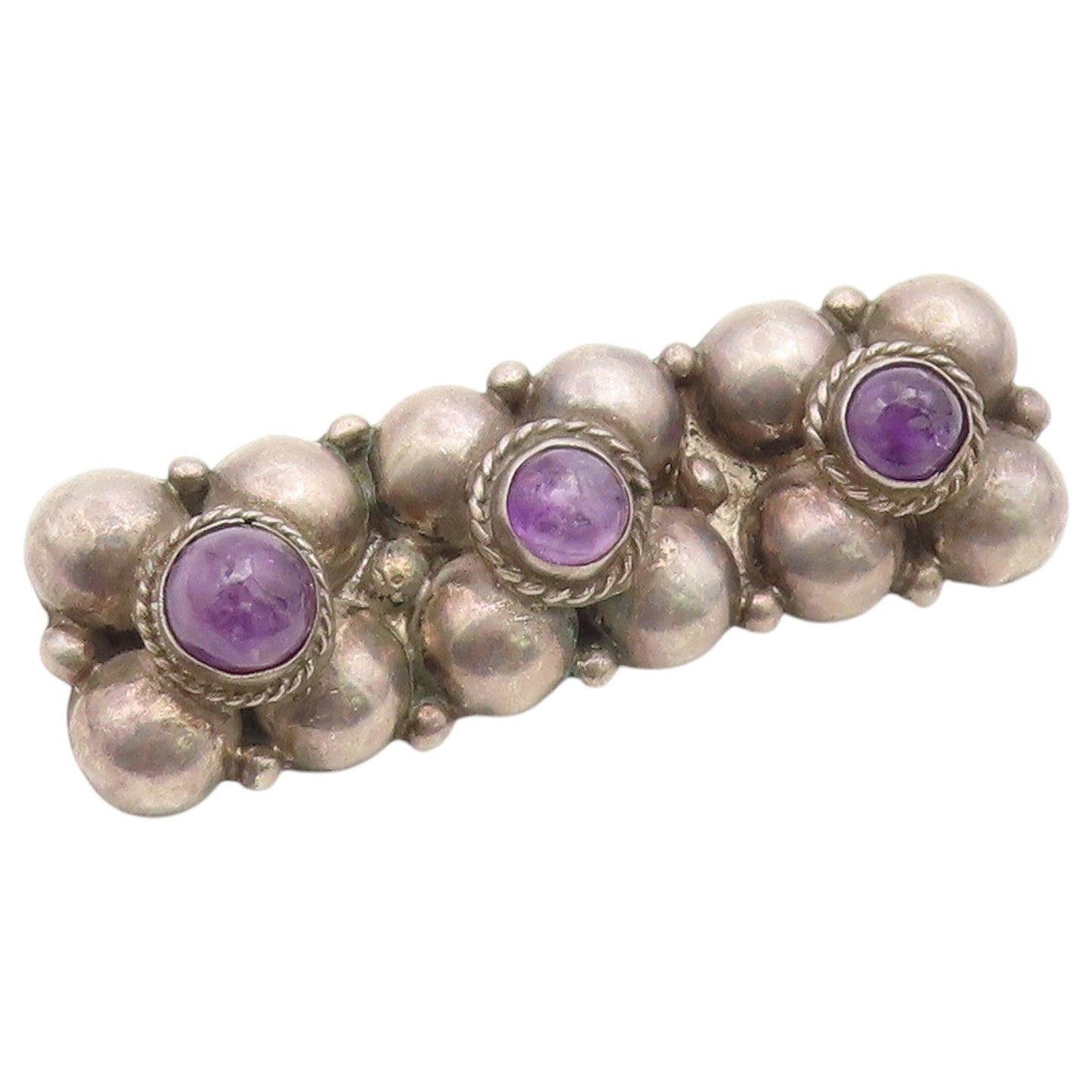 925 Sterling Silver Vintage Brooch Pin Cabochon Amethyst Floral Motif  BP12652
