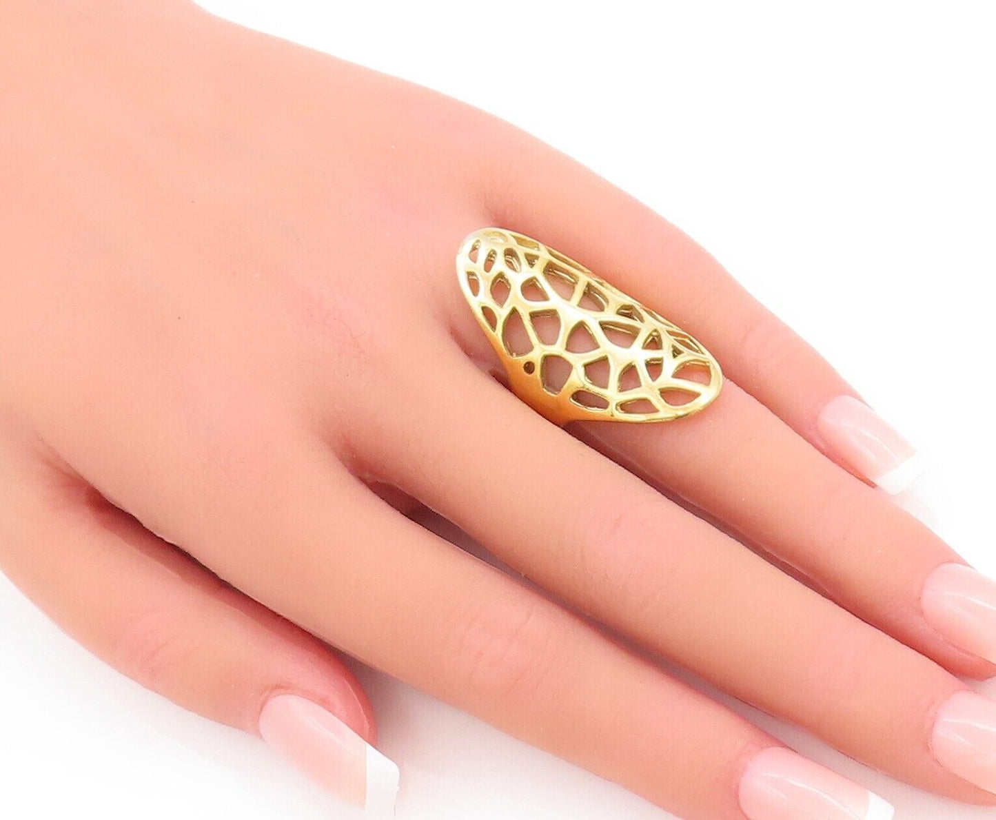 925 Sterling Silver Vintage Ring Gold Plated Cutout Web Effect  Sz 6  RG28396
