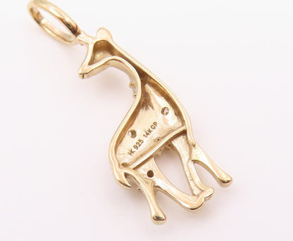 925 Sterling Silver   Petite Topaz Shiny Gold Plated Giraffe Pendant  PT12802